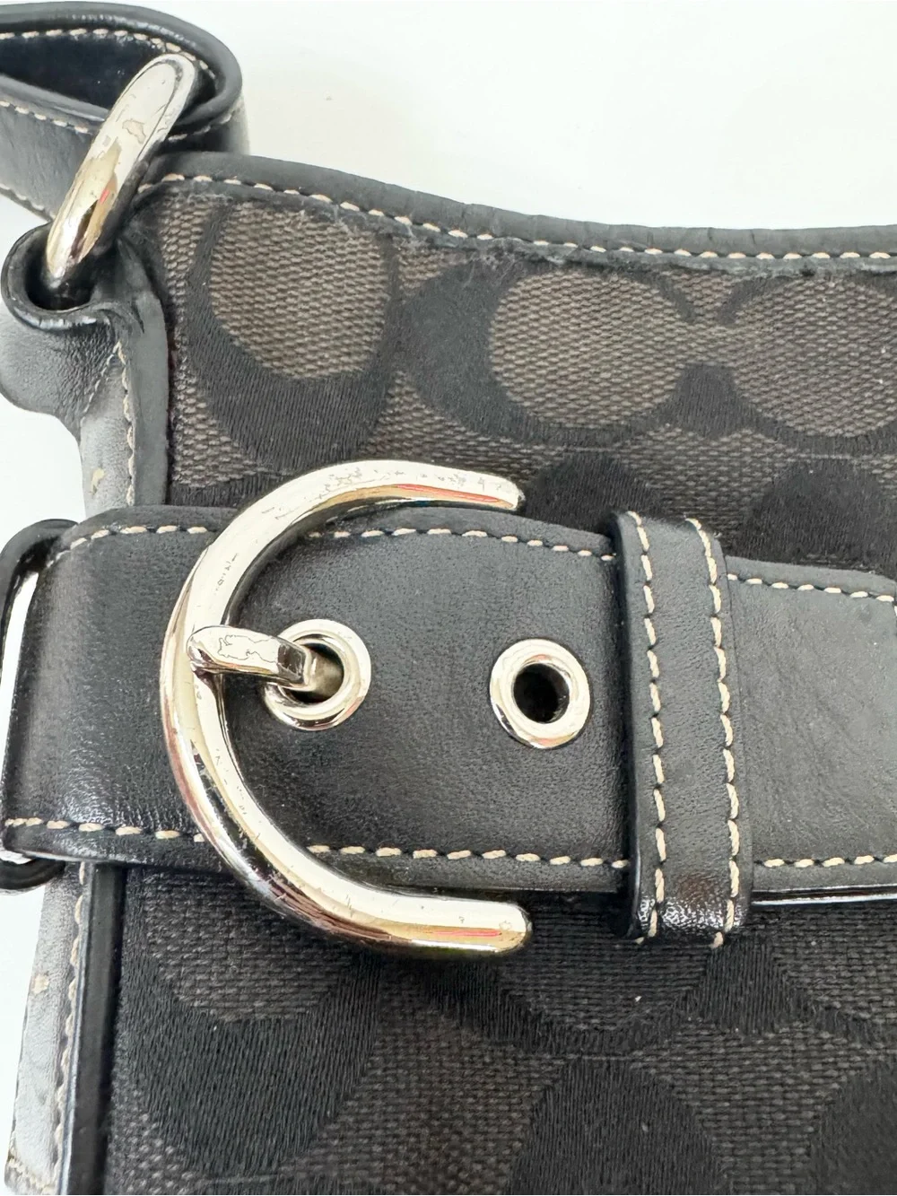 Vintage Coach Soho Signature Slim Jacquard Duffle Hobo Shoulder Bag Black #3577 - Picture 14 of 16